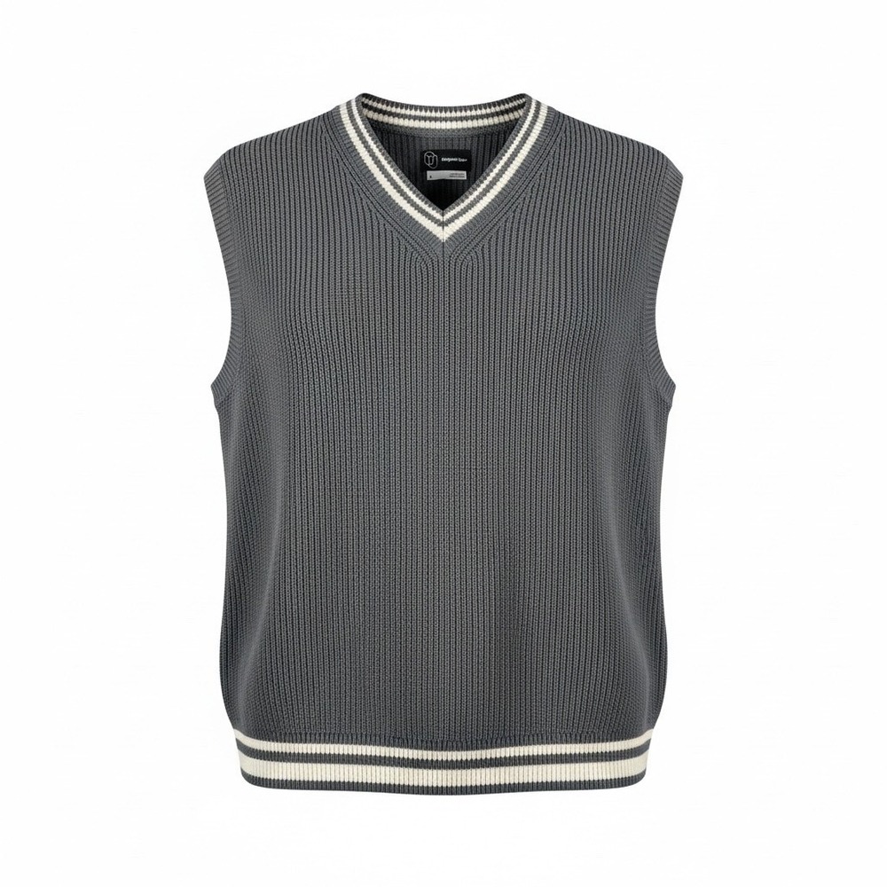 Original Use Mens Gray V Neck Ribbed Sweater Vest Athletic Stripes Size L
